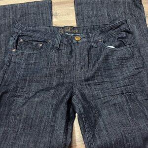 Women's Dark Blue Boot Cut Jeans with embellished pockets - size 16